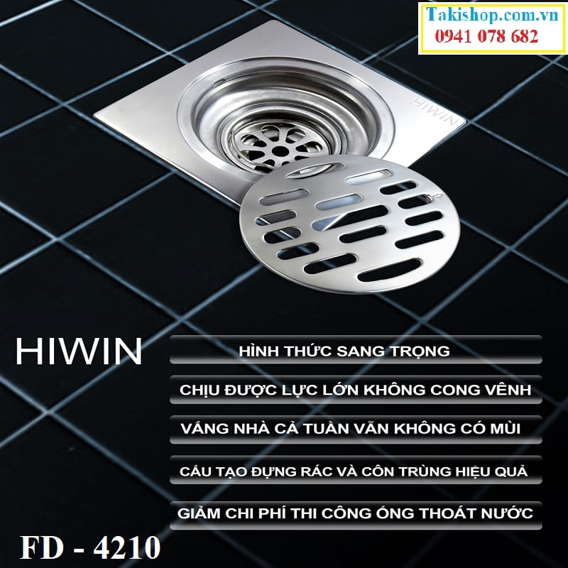 Thoát sàn ngăn mùi ngăn côn trùng inox 304 Hiwin FD 4210 rẻ đẹp