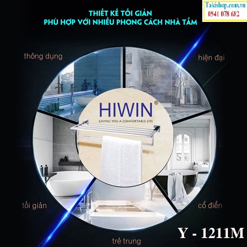 Gía treo khăn 2 tầng mặt gương chất liệu đồng Hiwin Y-1211M