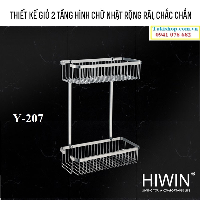 Giỏ để đồ 2 tầng hình chữ nhật inox 304 mặt mờ cao cấp Hiwin Y-207