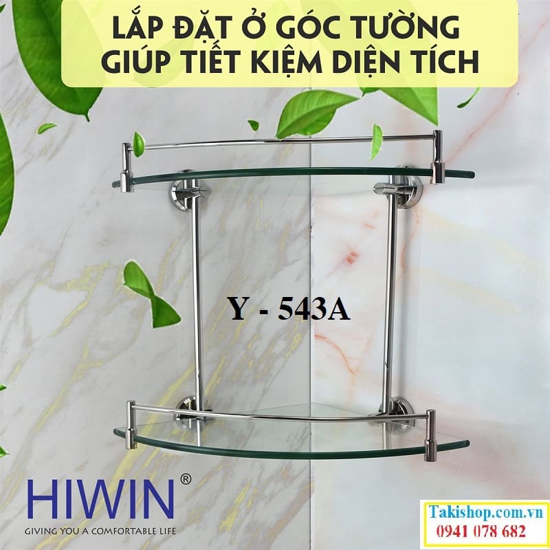 Kệ kính 2 tầng inox 304 cao cấp Hiwin Y-543A bền đẹp