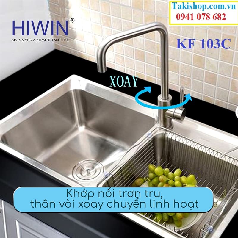 Hiwin KF 103C với vòi xoay dễ dàng phù hợp với cả chậu đơn và đôi