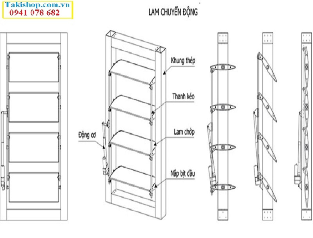 Cấu tạo lam nhôm chắn nắng hình thoi chuyển động