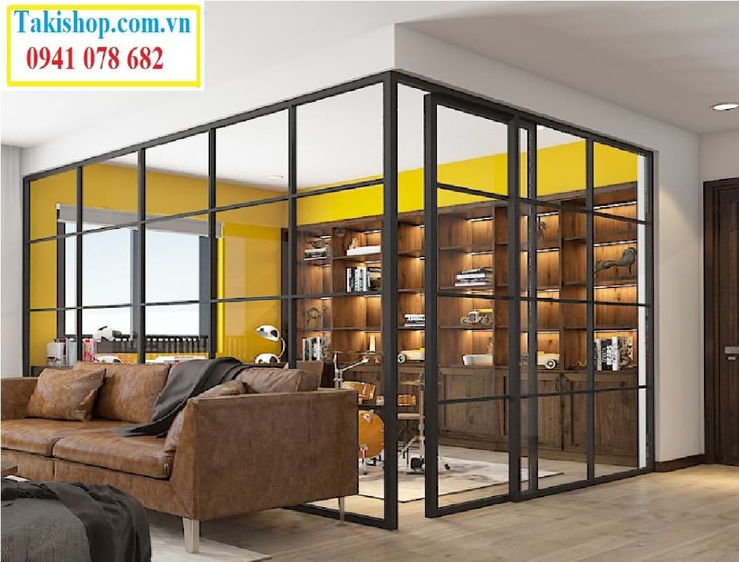 Lắp đặt kính cường lực kết hợp với khung nhôm làm vách ngăn phòng