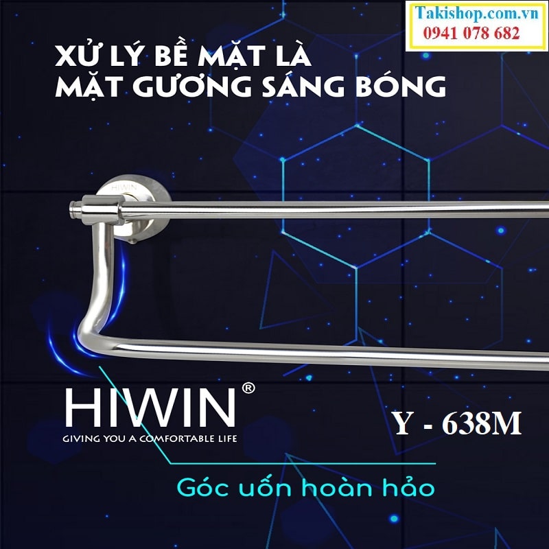 Thanh vắt khăn đôi inox 304 mặt gương cao cấp Hiwin Y-638M bền đẹp