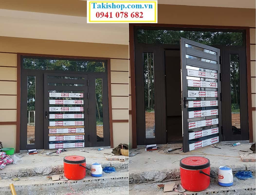 Thi công lắp đặt cửa đi 1 cánh mở quay bằng nhôm xingfa đẹp