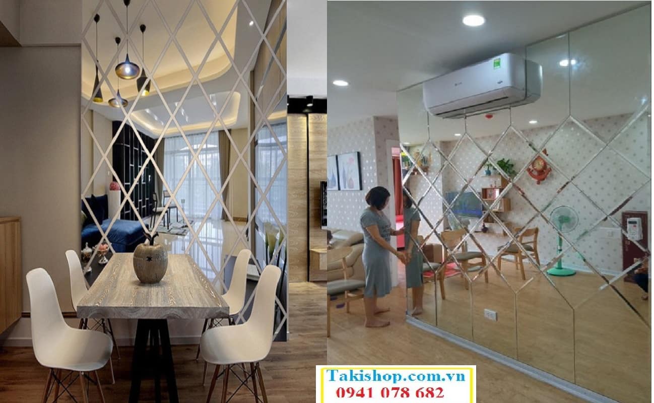 Thi công gương ghép nghệ thuật đep trang trí cho phòng khách