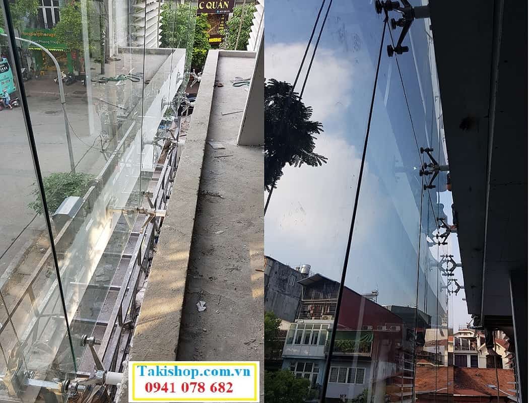 Thi công vách kính cường lực chân nhện đẹp 