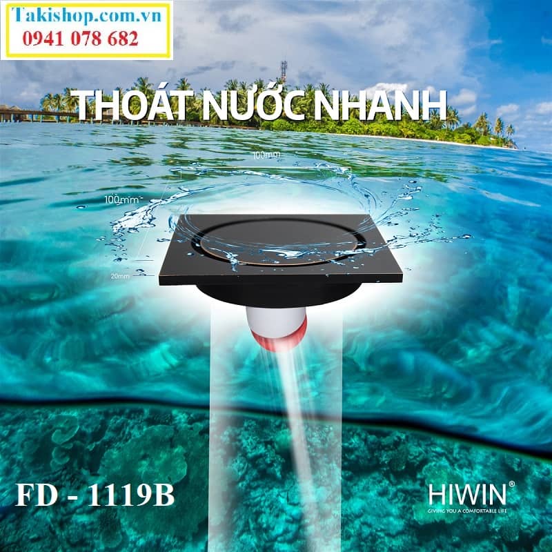 Thoát sàn ngăn mùi cao cấp màu đen Hiwin FD 1119B rẻ đẹp