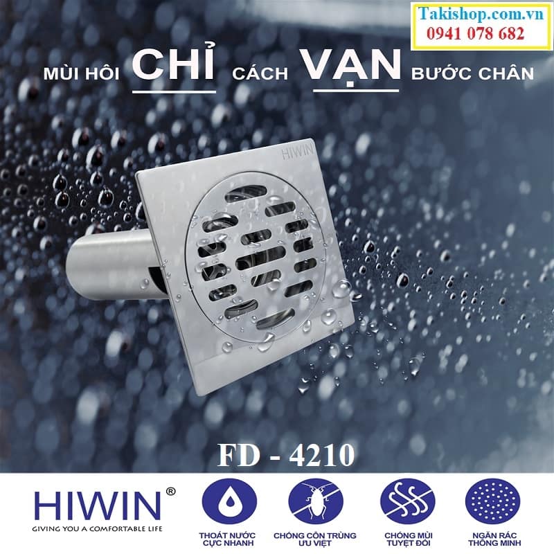 Thoát sàn ngăn mùi ngăn côn trùng inox 304 cao cấp Hiwin FD 4210