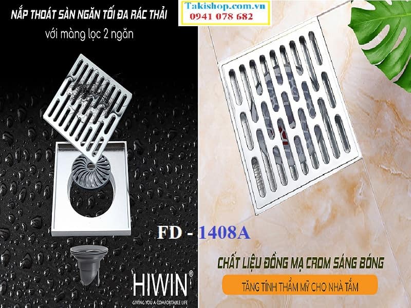 Thoát sàn Hiwin FD 1408A mạ crom đẹp chống mùi hôi tuyệt đối