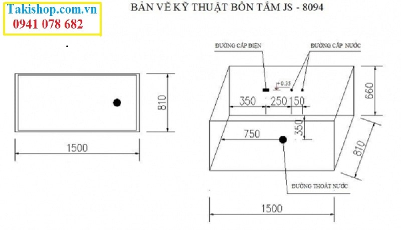 Thông số lắp đặt Bồn tắm massage Govern JS 8094