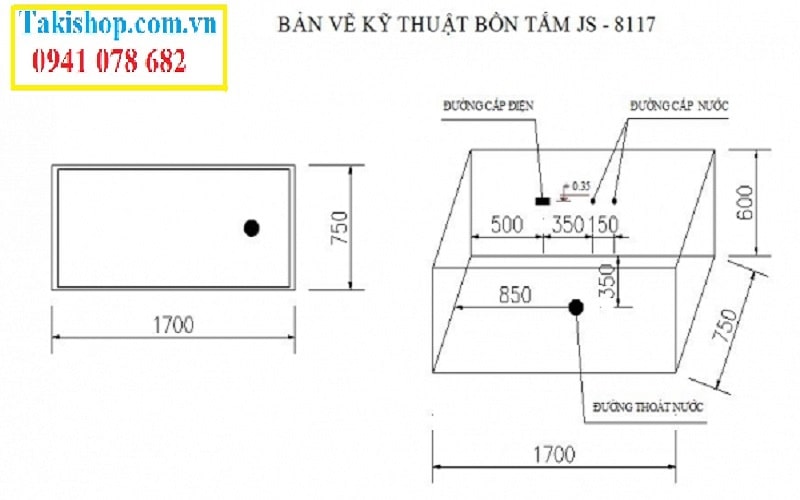 Thông số lắp đặt Bồn tắm massage Govern JS 8117