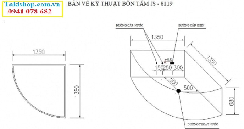 Thông số lắp đặt Bồn tắm massage Govern JS 8119