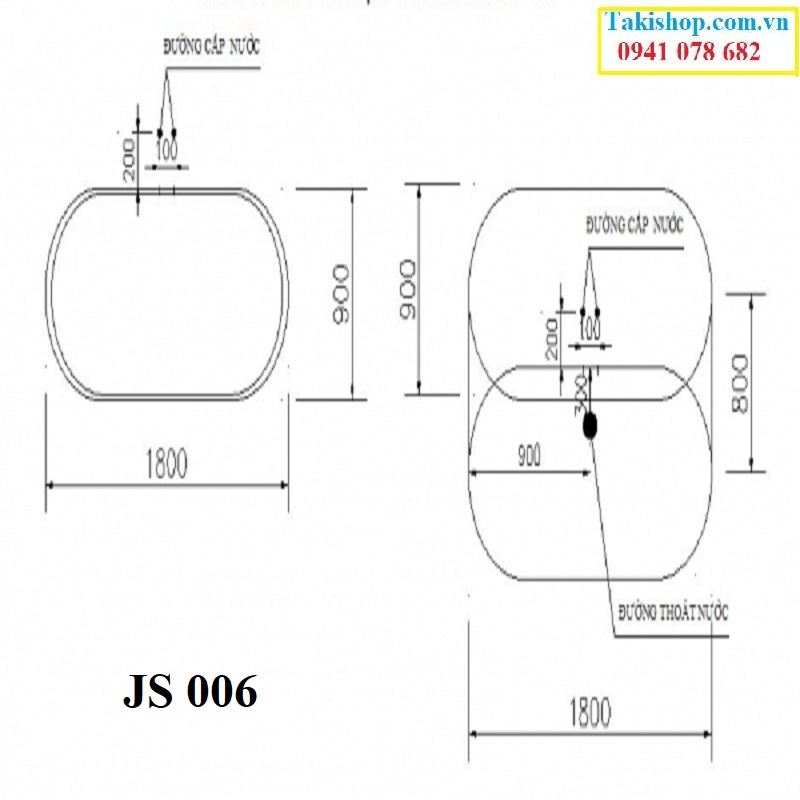 Thông số lắp đặt Bồn tắm không massage Govern JS 006