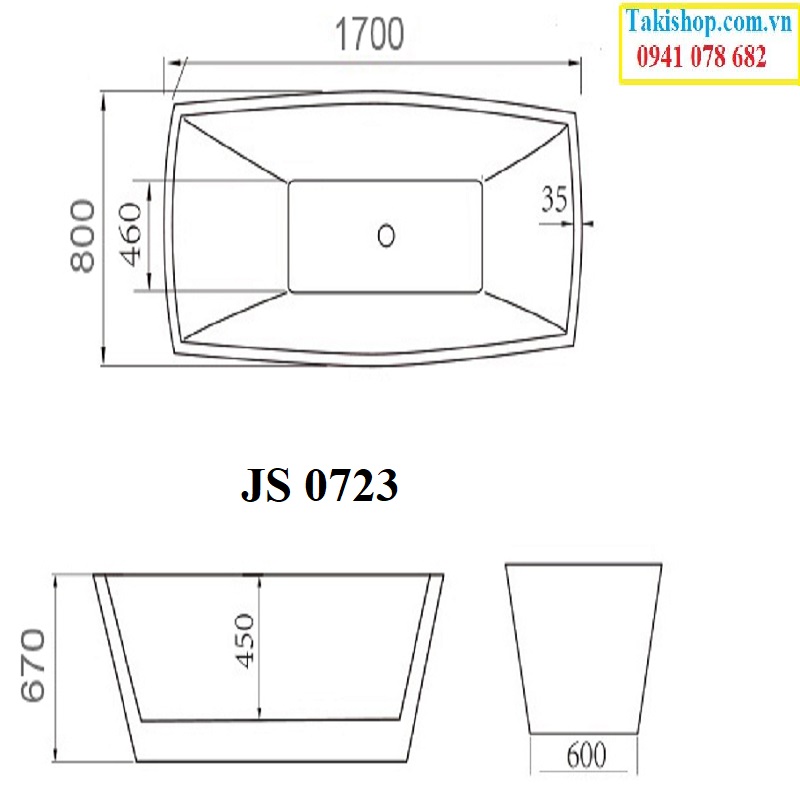 Thông số lắp đặt Bồn tắm không massage Govern JS 0723