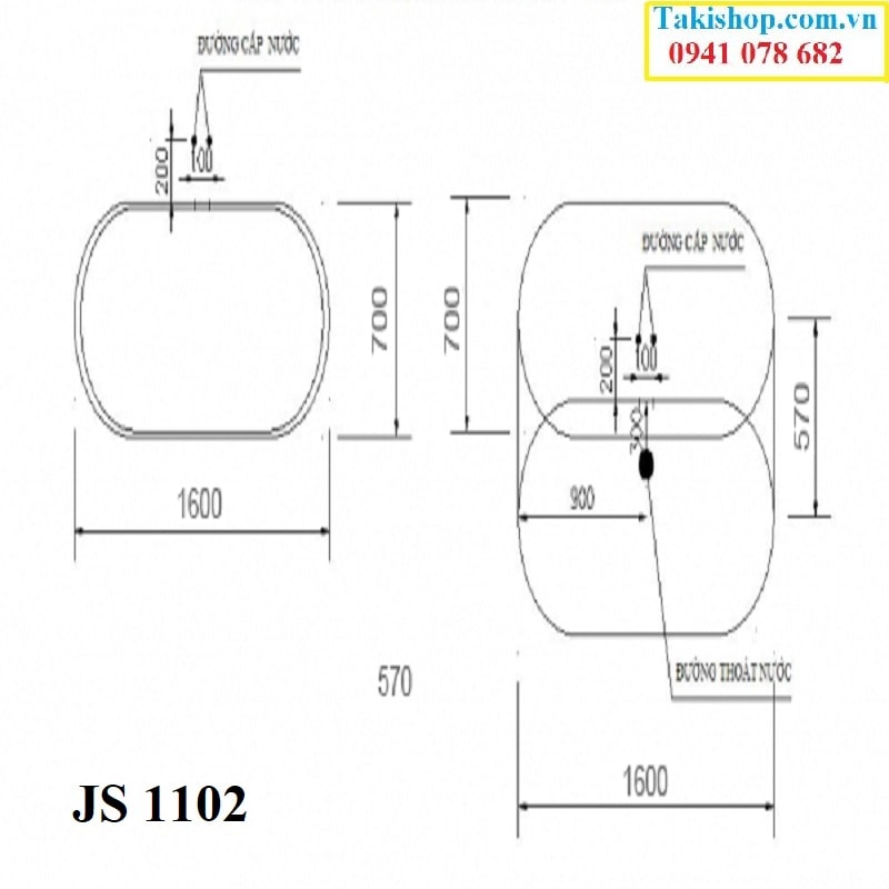 Thông số lắp đặt Bồn tắm không massage Govern JS 1102