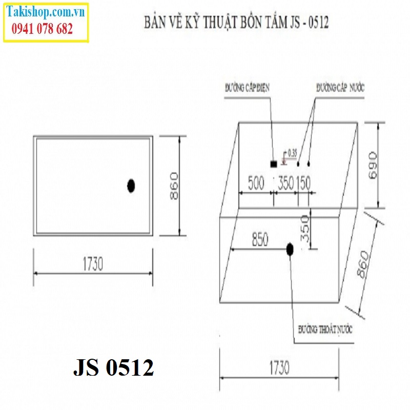 Thông số lắp đặt Bồn tắm massage Govern JS 0512