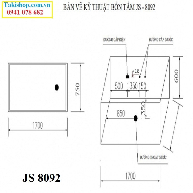 Thông số lắp đặt Bồn tắm massage Govern JS 8092