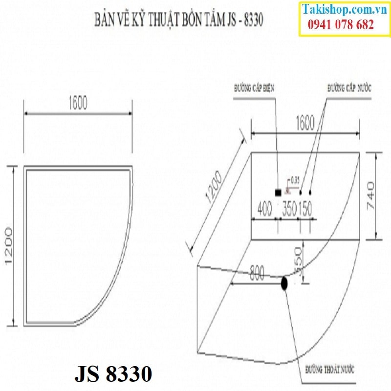 Thông số lắp đặt Bồn tắm massage Govern JS 8330
