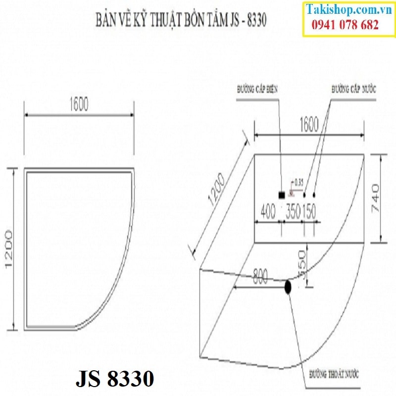 Thông số lắp đặt Bồn tắm massage Govern JS 8330