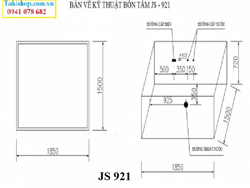 Thông số lắp đặt Bồn tắm massage Govern JS 921