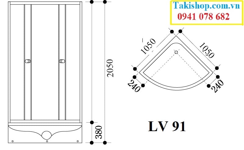 Thông số lắp đặt cabin phòng tắm kính cong Govern LV 91