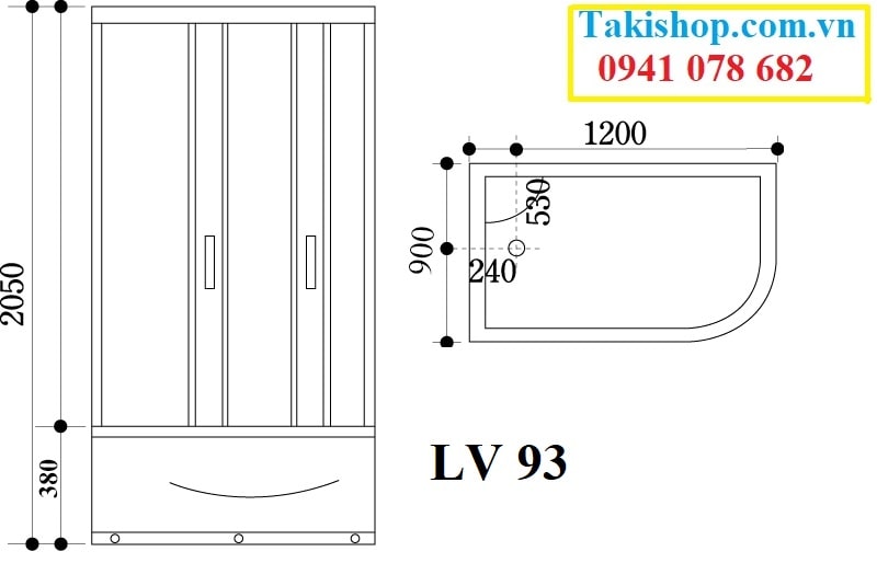 Thông số kỹ thuật cabin phòng tắm kính Govern LV 93