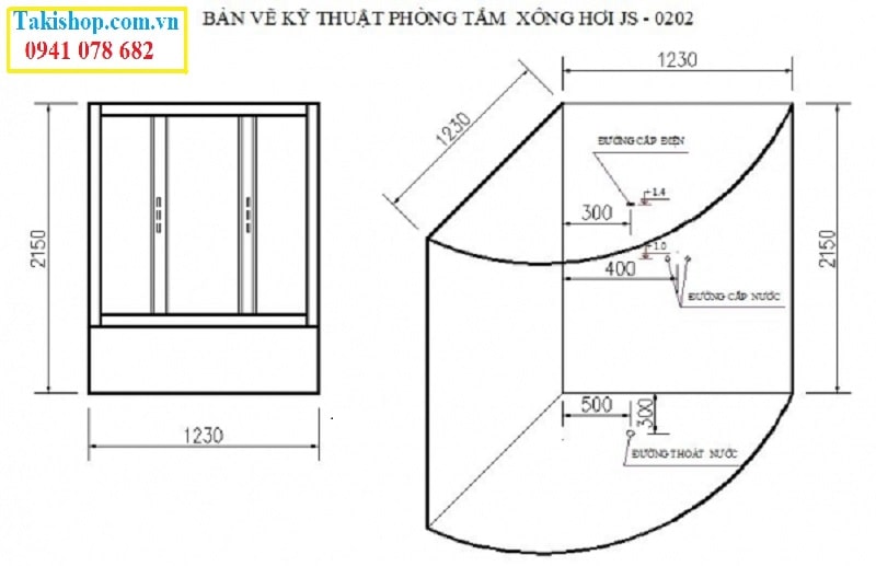 Thông số lắp đặt phòng tắm xông hơi Govern JS 0202