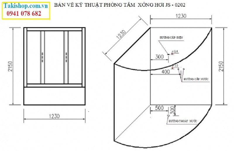 Thông số lắp đặt phòng tắm xông hơi Govern JS 0202