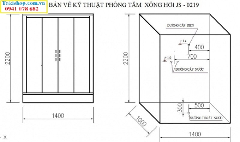 Thông số lắp đặt phòng tắm xông hơi Govern JS 0219