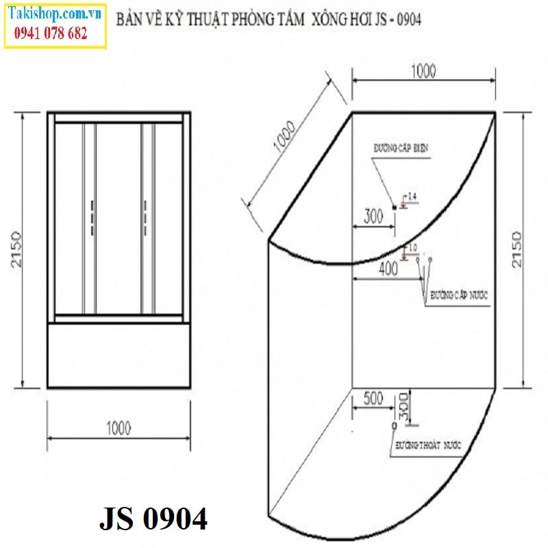 Thông số lắp đặt phòng tắm xông hơi Govern JS 0904