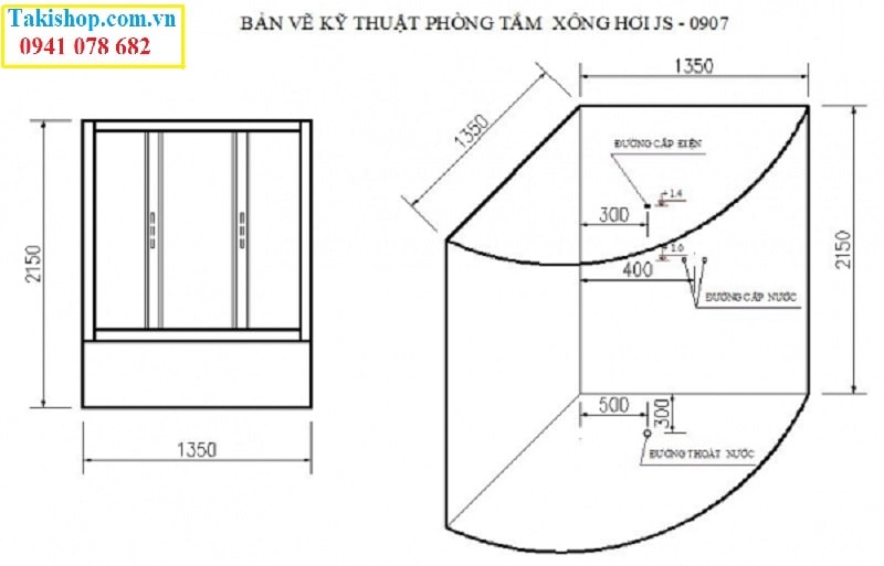 Thông số lắp đặt phòng tắm xông hơi Govern JS 0907