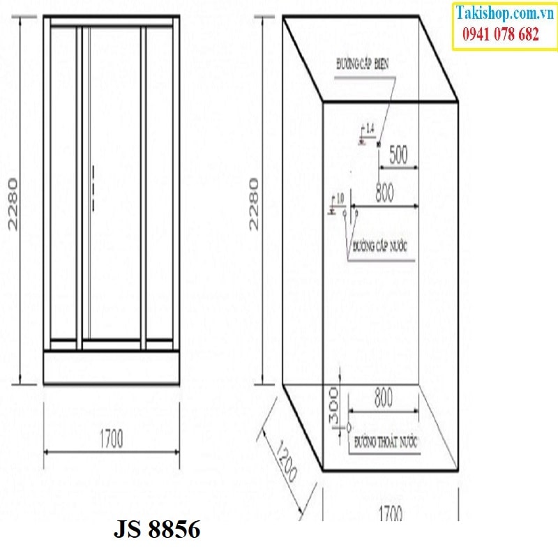 Thông số lắp đặt kỹ thuật phòng tắm xông hơi khô ướt Govern JS 8856