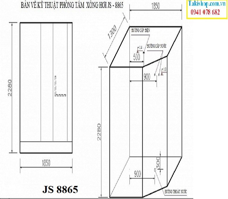 Thông số lắp đặt phòng tắm xông hơi Govern JS 8865