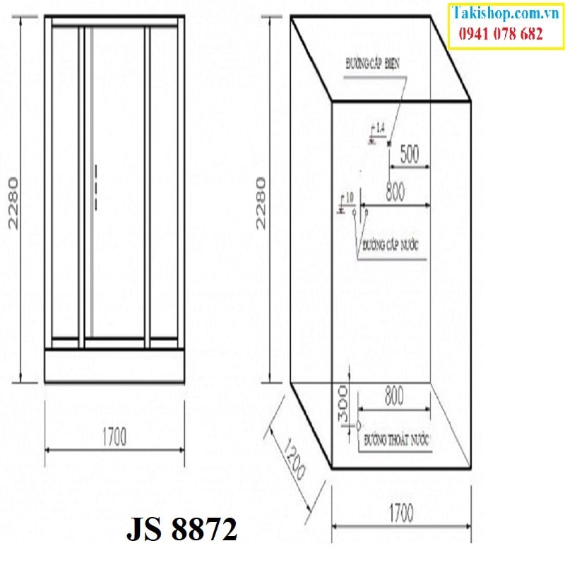 Thông số lắp đặt phòng tắm xông hơi Govern JS 8872