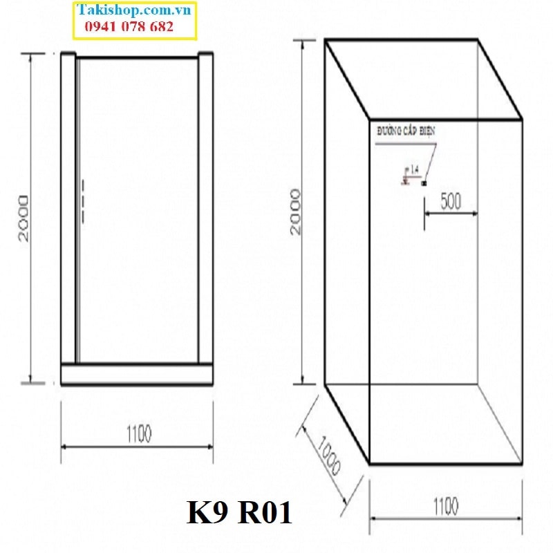 Thông số lắp đặt kỹ thuật phòng tắm xông hơi khô  ướt bằng tia hồng ngoại Govern K9 R01