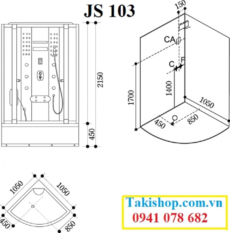 Thông số lắp đặt phòng tắm xông hơi Govern JS 103