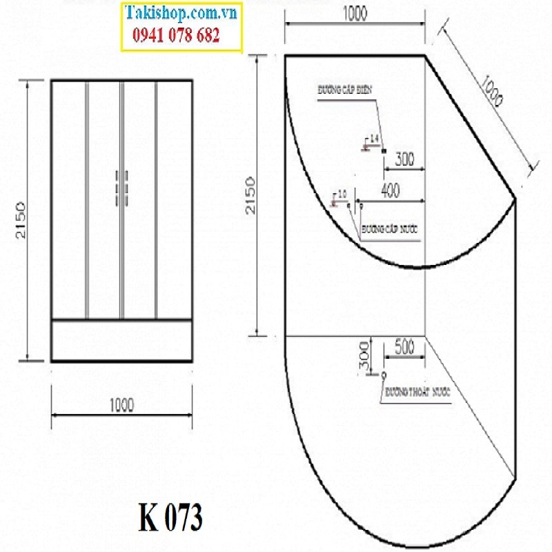 Thông số lắp đặt kỹ thuật phòng tắm xông hơi khô  ướt Govern K 073
