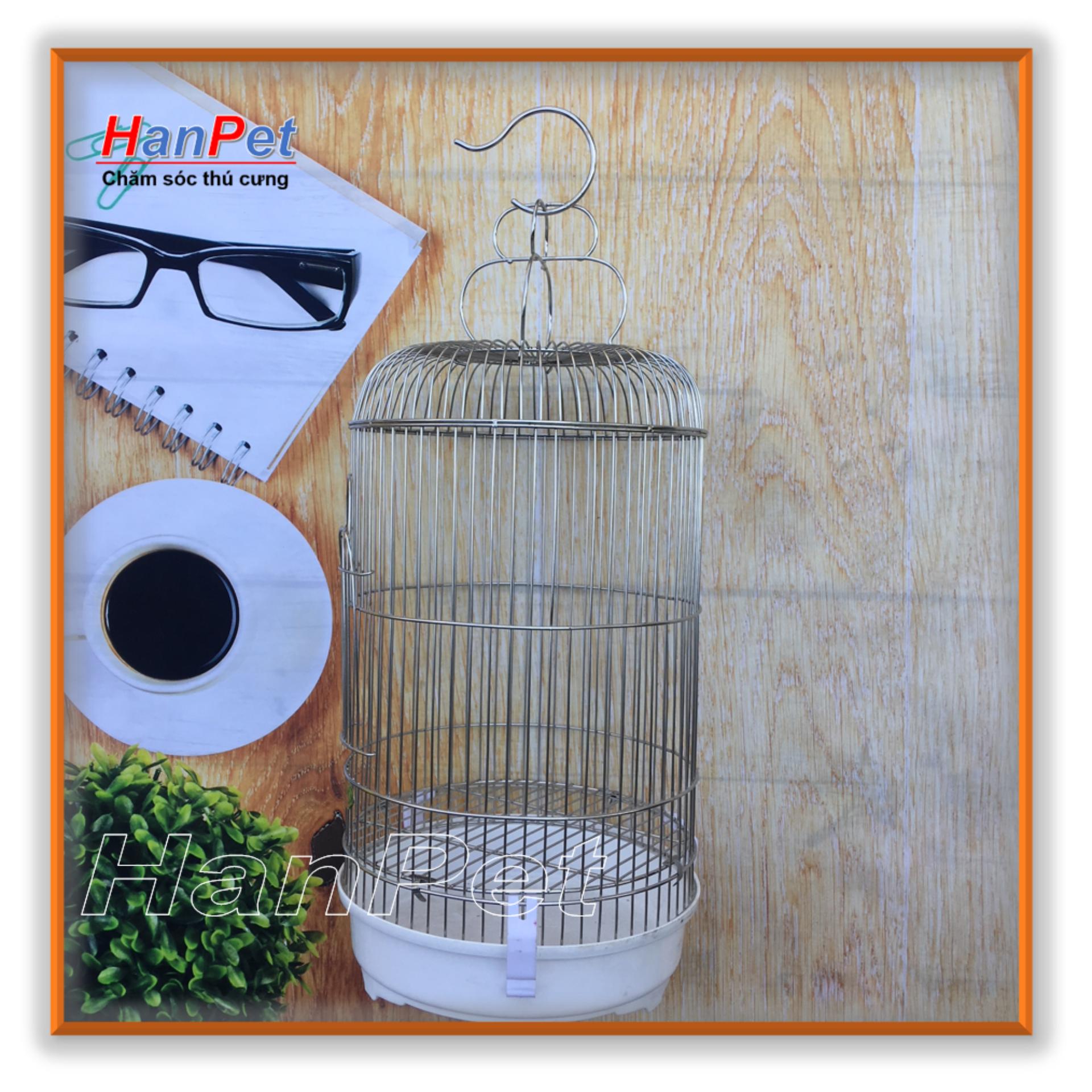 Lồng chim Inox chống gỉ sét, loại bé dành cho chim khuyên - tặng áo lồng và máng ăn, máng uống - hanpet 601