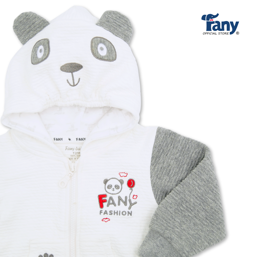 áo khoác thêu panda trắng xám