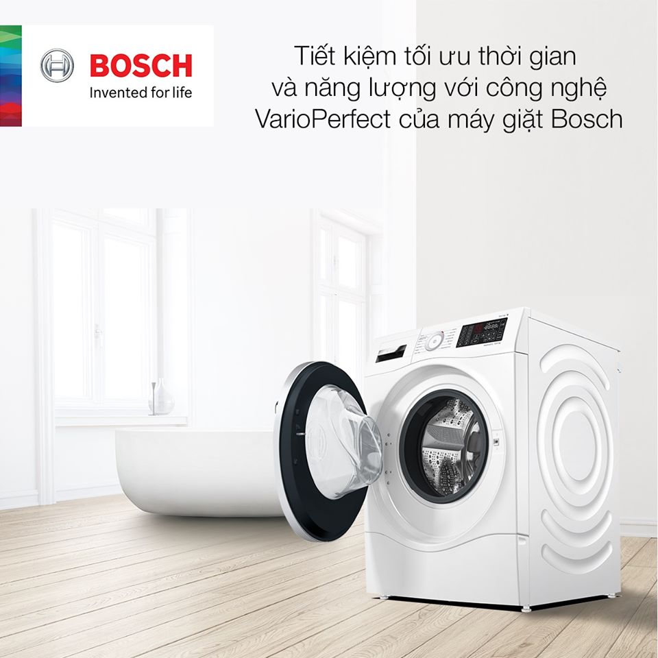 Tiết kiệm tối ưu thời gian và năng lượng với công nghệ VarioPerfect của máy giặt Bosch.