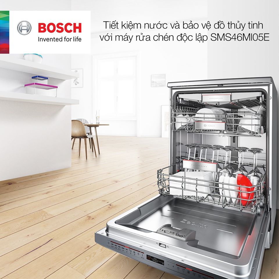 Tiết kiệm nước và bảo vệ vật dụng thủy tinh với máy rửa bát độc lập SMS46MI05E