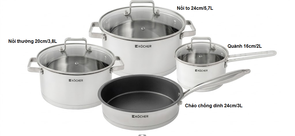 BỘ NỒI KOCHER TITIAN 4 MÓN