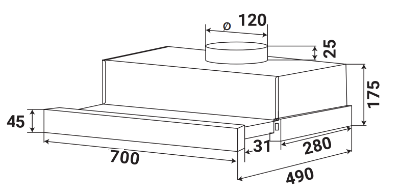 Máy Hút Mùi Âm Tủ KAFF KF-TL70SB New
