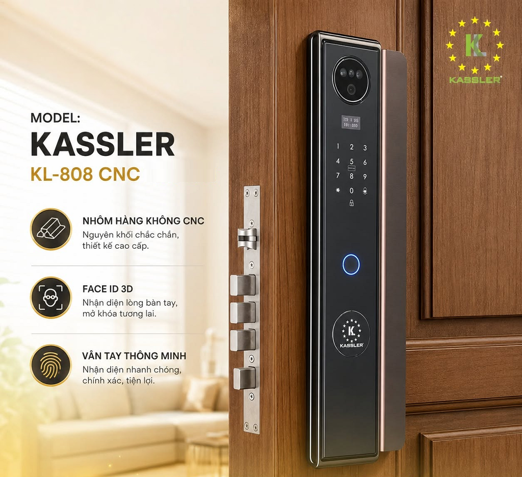 Khóa Điện Tử KASSLER KL-808 CNC BROWN APP Tuya