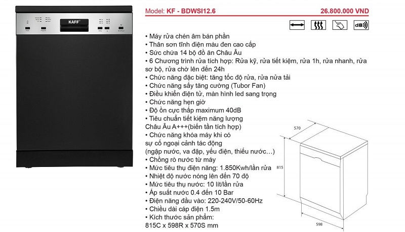 Máy Rửa Chén độc lập KAFF KF-BDWSI12.6