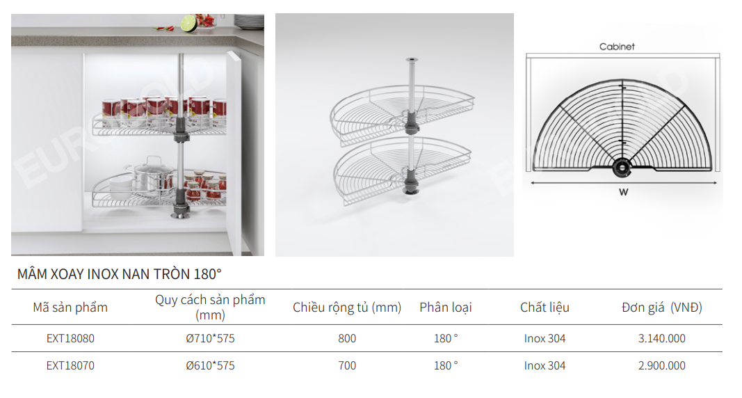 Mâm xoay inox EUROGOLD EXT18070 | EXT18080