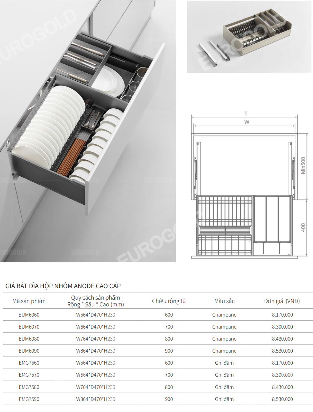 Giá bát đĩa nhôm Anode EUROGOLD EMG7560 | EMG7570 | EMG7580 | EMG7590