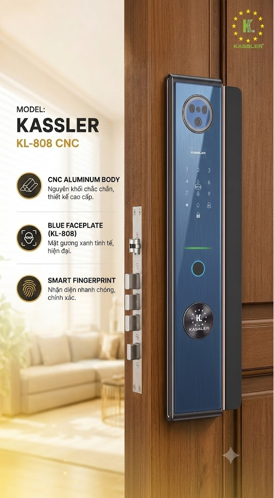 Khóa Điện Tử KASSLER KL-808 CNC BLACK APP Tuya