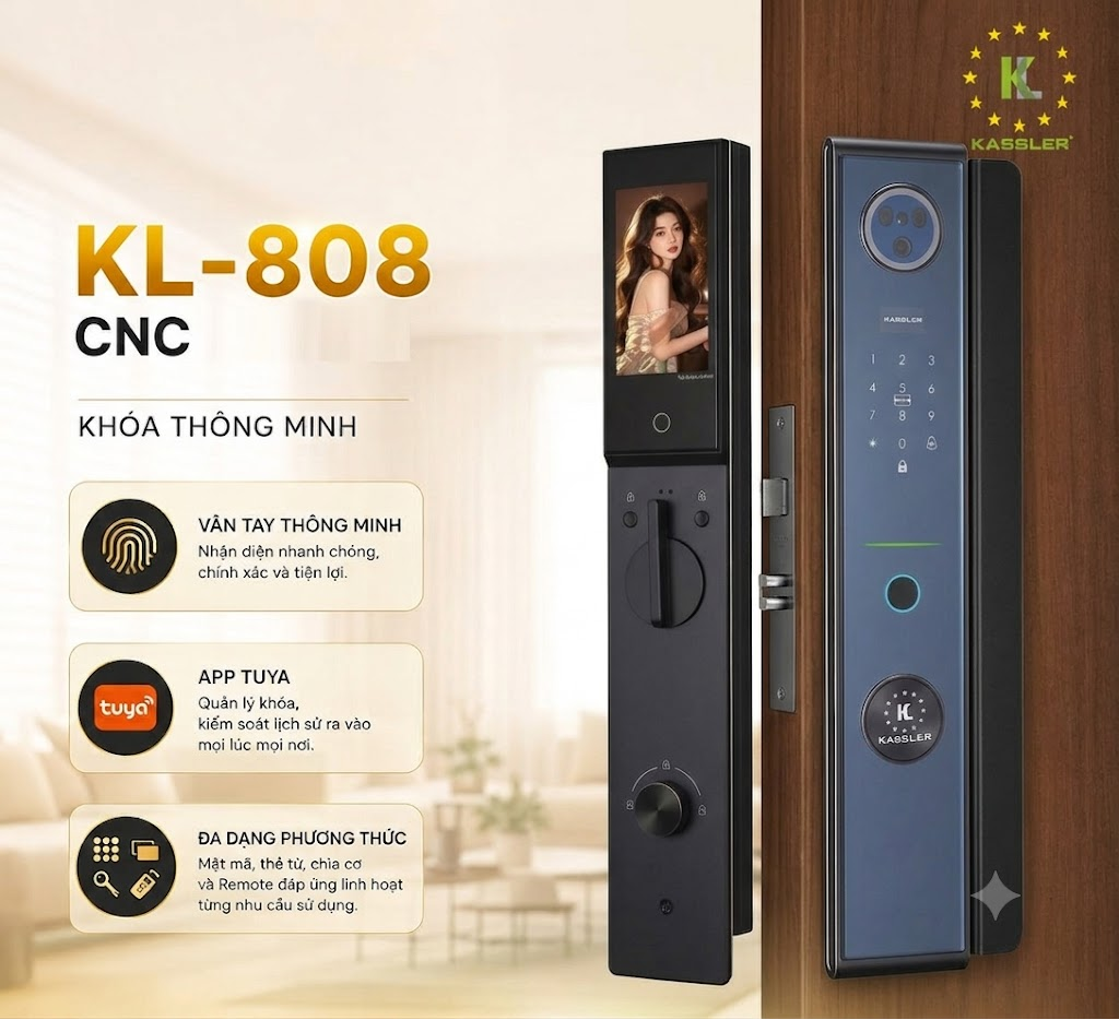 Khóa Điện Tử KASSLER KL-808 CNC BLACK APP Tuya